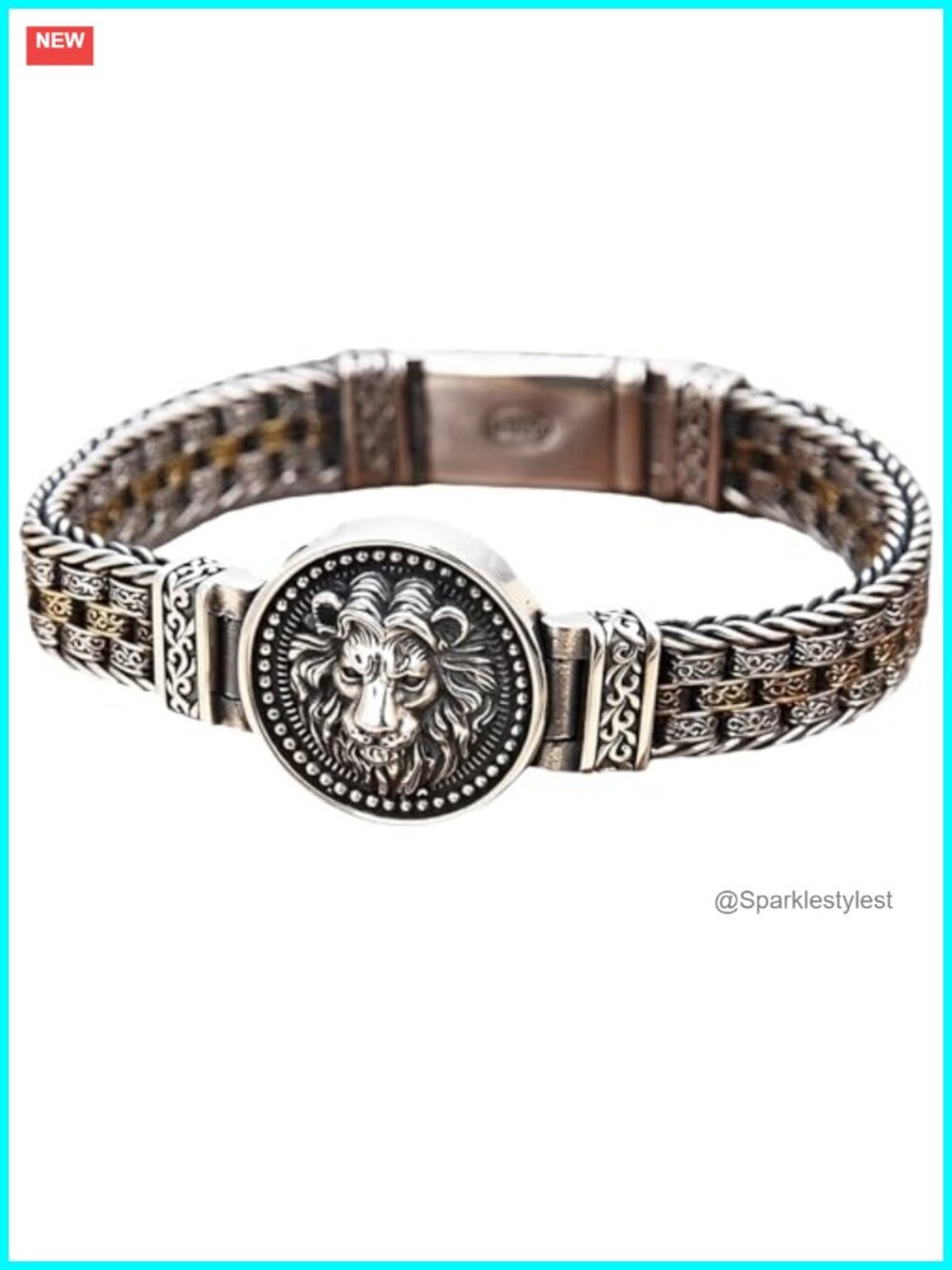 Sterling Silver Men's Bracelet S925 Italian Chain Lion Head Gift